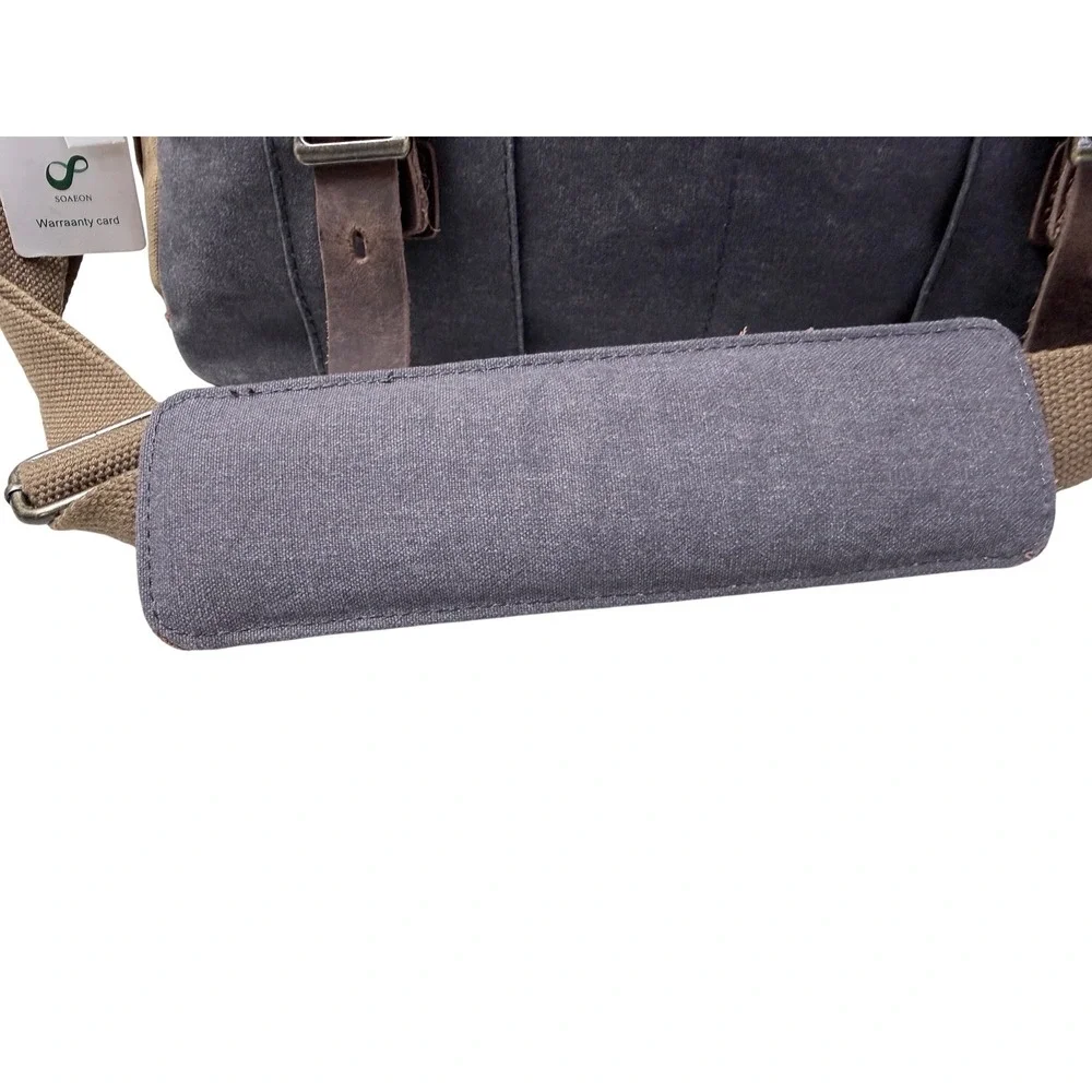 SOAEON Canvas Leather Messenger Bag Satchel Crossbody‎ Dark Gray 3k